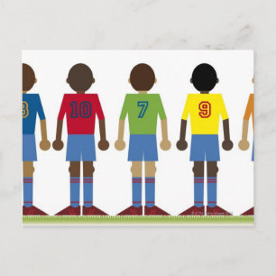 Digital illustration of five football players, postcard