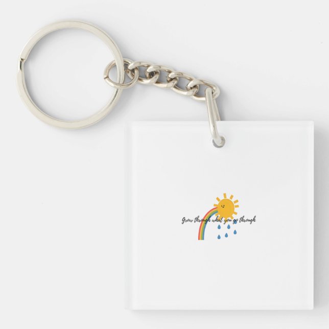 Digital Illustration of Smiling Sun with Rainbow Keychain (Front)