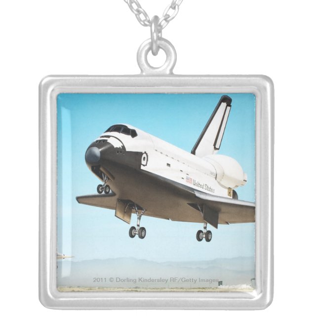 Digital illustration of Space Shuttle Silver Plated Necklace (Front)