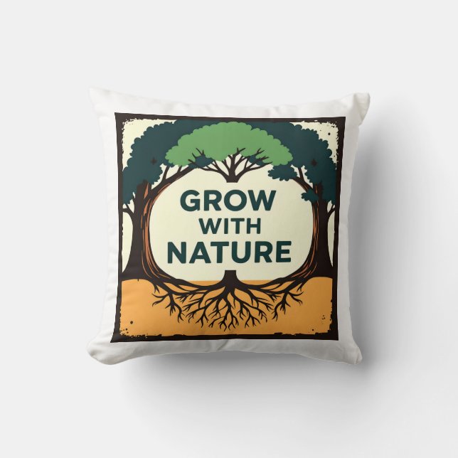 Digital Illustration of Stylized Tree with Roots a Throw Pillow (Front)