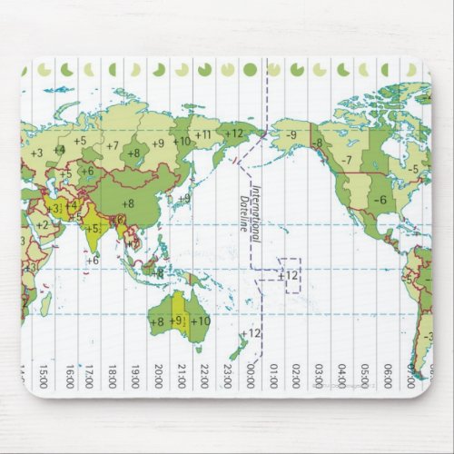 Digital illustration of world map showing time mouse pad