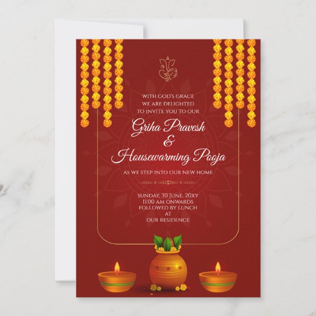 Digital Indian Housewarming invite Griha Shanti  (Front)