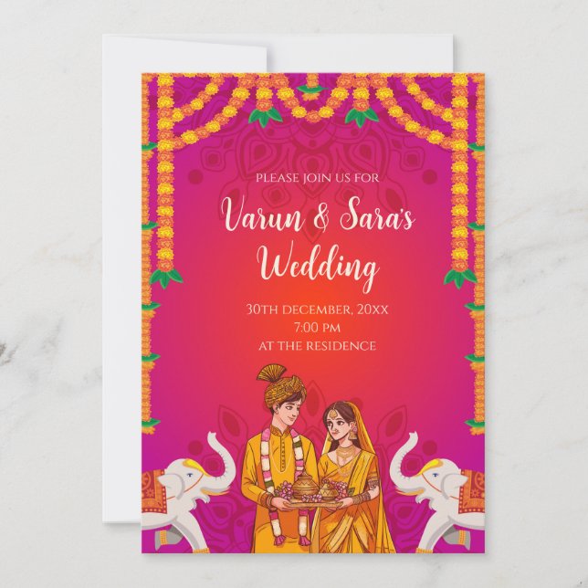 Digital Indian invitation Hindu wedding card (Front)