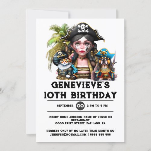 Digital kids pirate birthday party girls birthday invitation