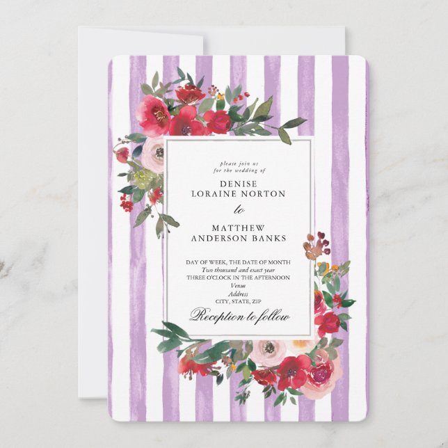 Digital Lavender Colored Wedding Invitation (Front)