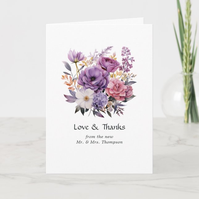 Digital Lavender Floral Wedding Thank You Card (Front)