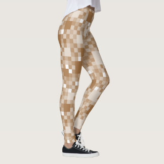 Digital Light Brown Pixelated Little Squares Leggings