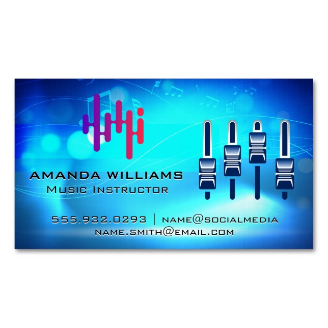 Digital Logo | Mixer | Music Background Business Card Magnet (Front)