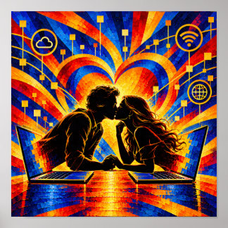 Digital Love Romantic Connection Silhouette Poster