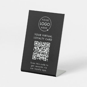 Digital Loyalty Reward QR Code Black Business Logo Pedestal Sign