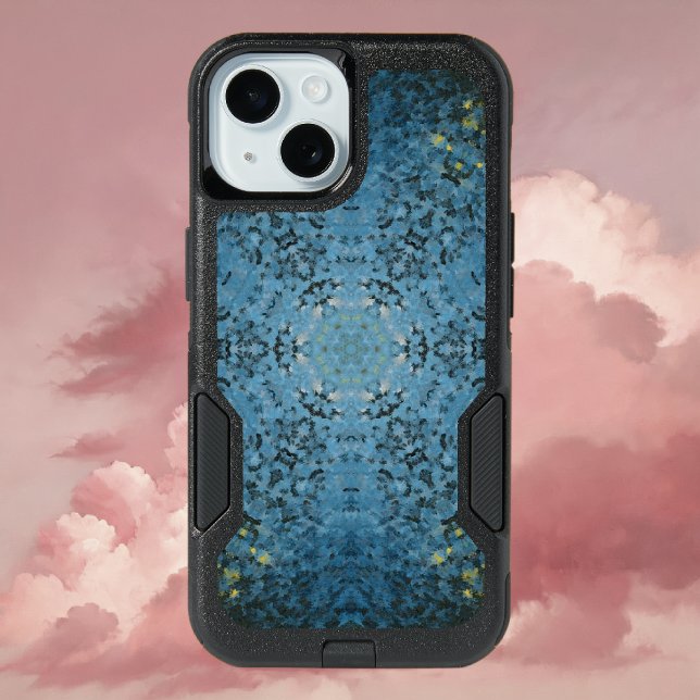 Digital Mandala Blue and Yellow iPhone 15 Case (Blue and Yellow Digital Paint Mandala Otterbox iPhone Case By Wormhole Orbital)