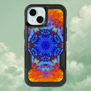 Digital Mandala Blue Orange and Yellow iPhone 15 Case