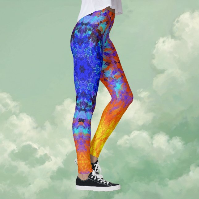 Digital Mandala Blue Orange and Yellow Leggings (Blue Orange and Yellow Digital Mandala Leggings by Wormhole Orbital)