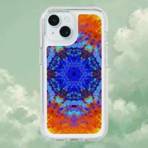 Digital Mandala Blue Orange and Yellow iPhone 15 Case