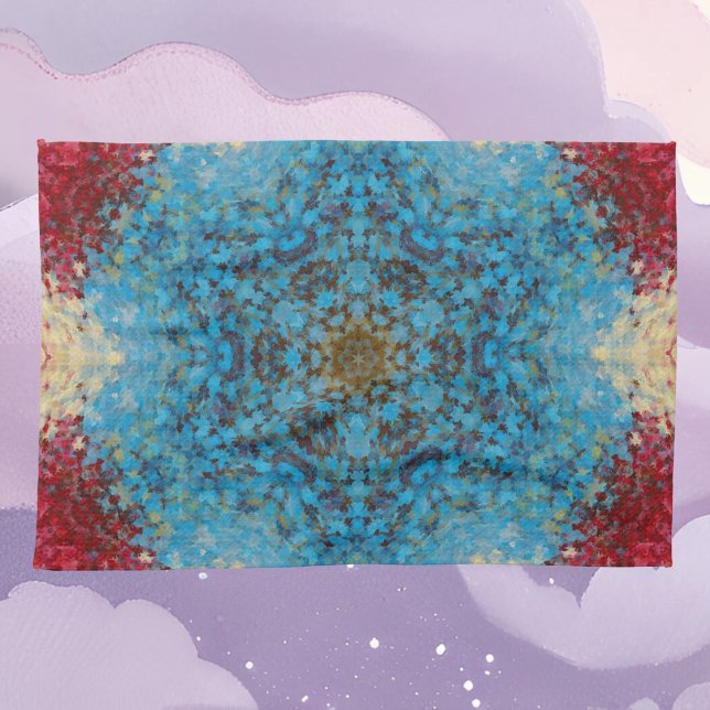 Digital Mandala Blue Red and Yellow Kitchen Towel (Creator Uploaded)