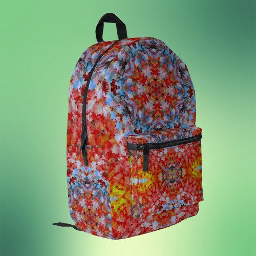 Digital Mandala Blue Red and Yellow Printed Backpack