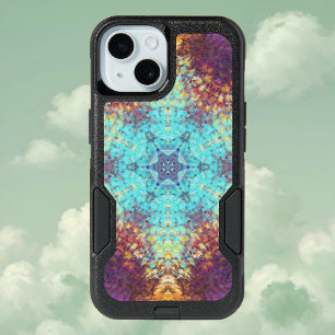Digital Mandala Blue Yellow and Purple iPhone 15 Case