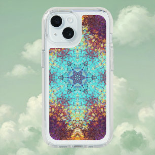 Digital Mandala Blue Yellow and Purple iPhone 15 Case