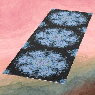Digital Mandala Flower Blue and Black Yoga Mat