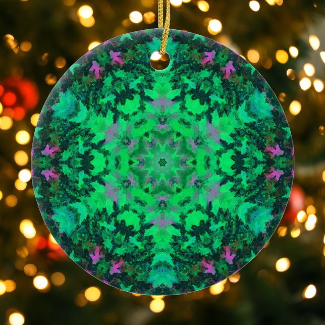 Digital Mandala Green and Purple Ceramic Ornament (Creator Uploaded)