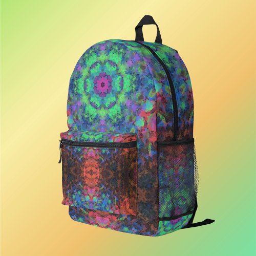 Digital Mandala Green Blue Orange and Pink Printed Backpack