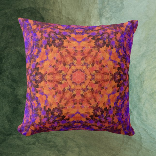 Digital Mandala Orange Blue and Purple Throw Pillow (Creator Uploaded)