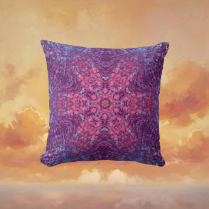 Digital Mandala Pink Purple and Blue Throw Pillow