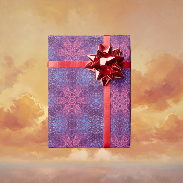 Digital Mandala Pink Purple and Blue Wrapping Paper (Pink Purple and Blue Digital Mandala Wrapping Paper by Wormhole Orbital)