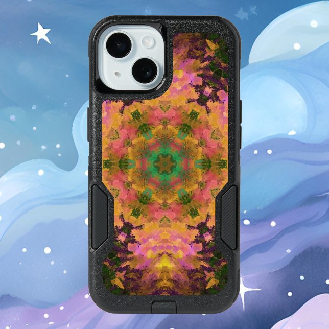 Digital Mandala Pink Yellow and Green iPhone 15 Case (Creator Uploaded)