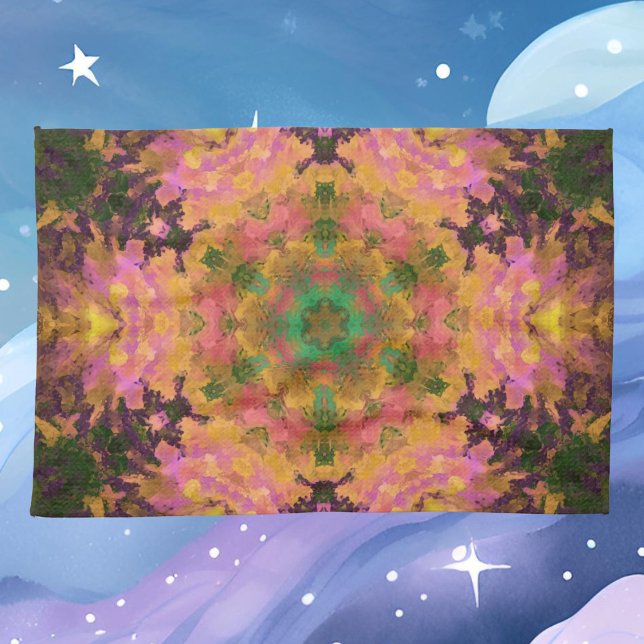 Digital Mandala Pink Yellow and Green Kitchen Towel (Creator Uploaded)