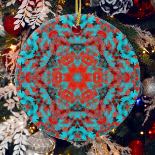 Digital Mandala Red and Blue Ceramic Ornament