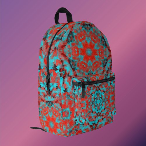 Digital Mandala Red and Blue Printed Backpack