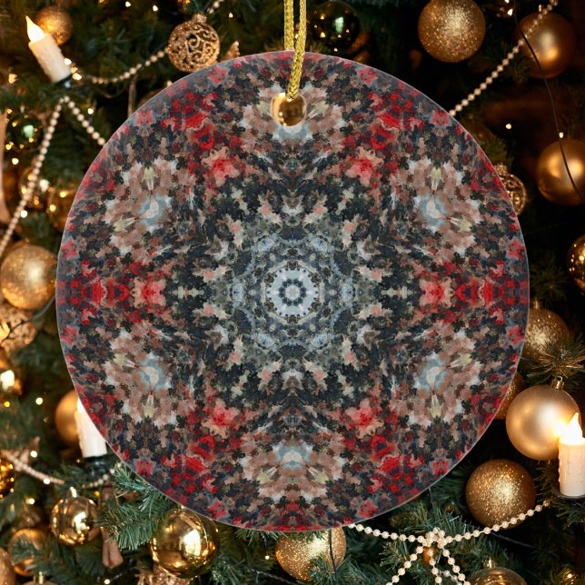 Digital Mandala Red and White Ceramic Ornament (Creator Uploaded)