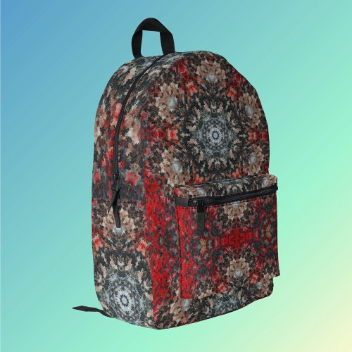 Digital Mandala Red and White Printed Backpack