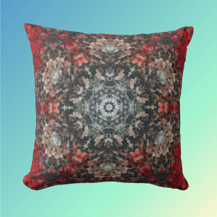 Digital Mandala Red and White Throw Pillow