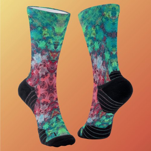 Digital Mandala Red Green and Blue Socks