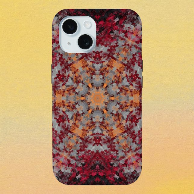 Digital Mandala Red White Orange and Black Case-Mate iPhone Case (Red White Orange and Black Digital Paint Mandala iPhone Case By Wormhole Orbital)