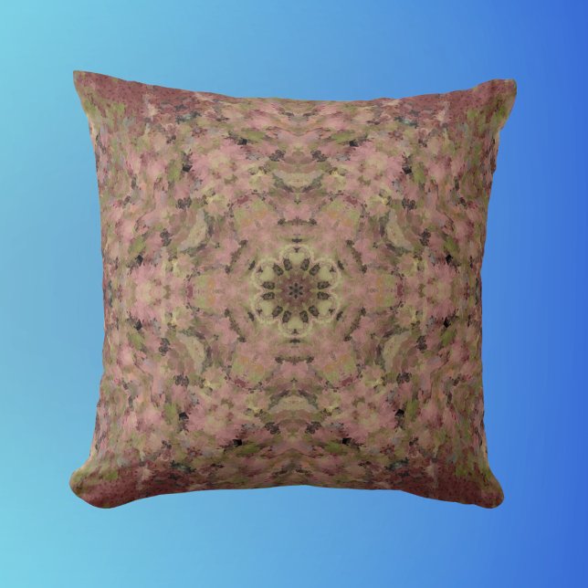 Digital Mandala Red Yellow and Brown Throw Pillow (Creator Uploaded)
