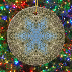 Digital Mandala Yellow and Blue Ceramic Ornament