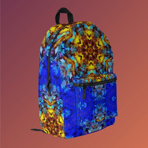 Digital Mandala Yellow and Blue Printed Backpack