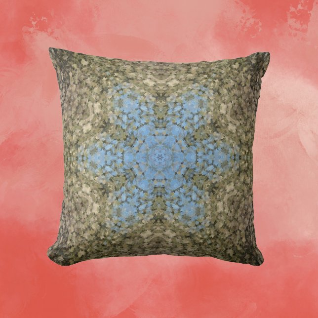 Digital Mandala Yellow and Blue Throw Pillow (Creator Uploaded)