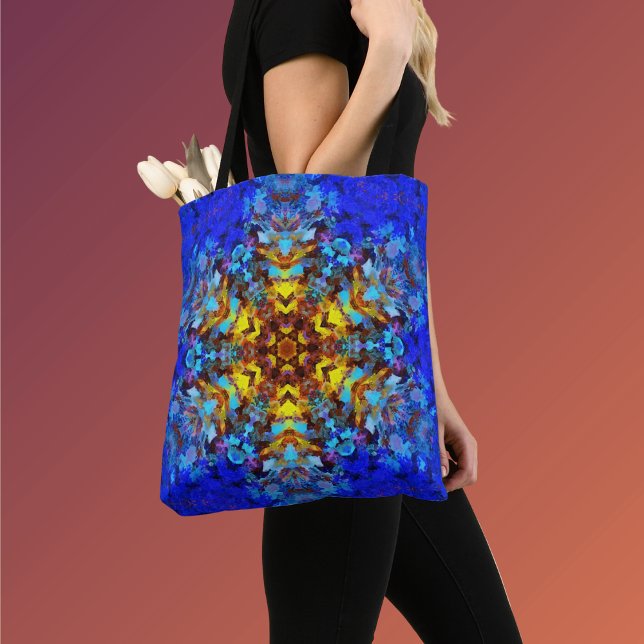 Digital Mandala Yellow and Blue Tote Bag (Creator Uploaded)