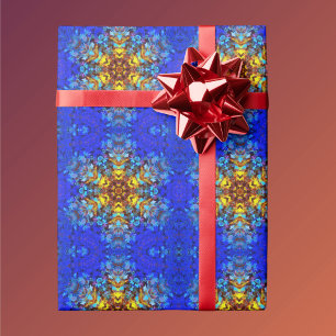 Digital Mandala Yellow and Blue Wrapping Paper