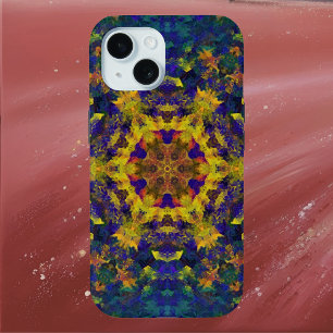 Digital Mandala Yellow Blue and Green iPhone 15 Case