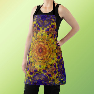 Digital Mandala Yellow Blue and Purple Apron