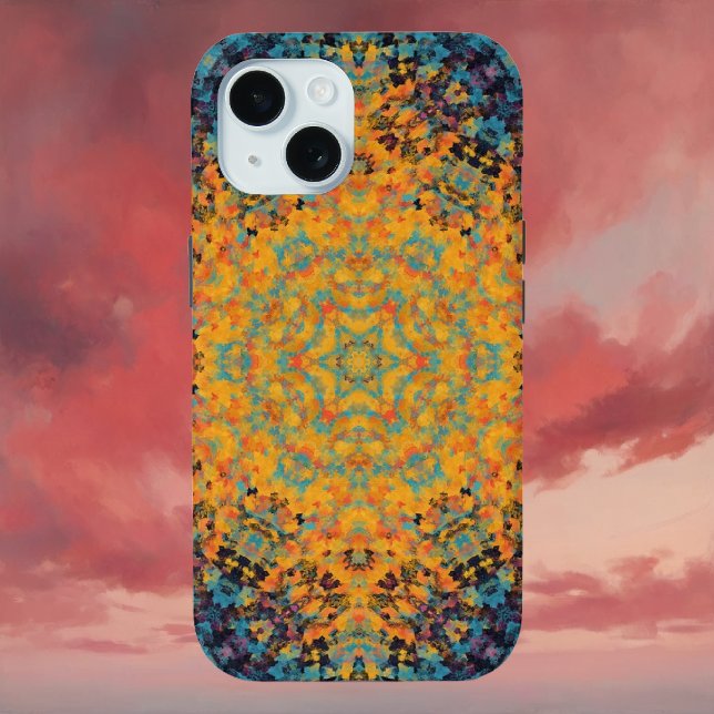 Digital Mandala Yellow Blue and Red Case-Mate iPhone Case (Yellow Blue and Red Digital Mandala iPhone Case by Wormhole Orbital)