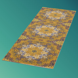 Digital Mandala Yellow Blue and White Yoga Mat