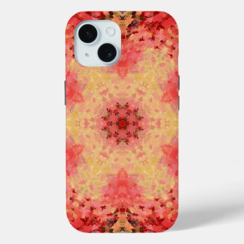 Digital Mandala Yellow Pink and Red iPhone 15 Case