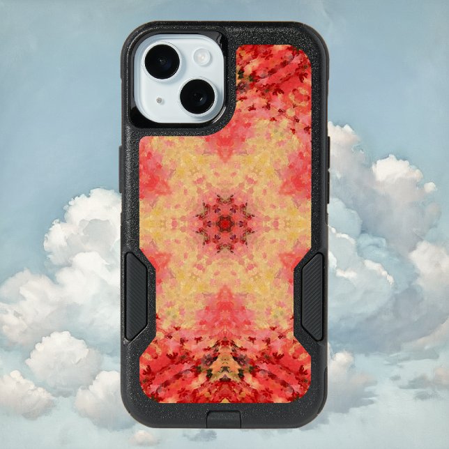 Digital Mandala Yellow, Pink, and Red iPhone 15 Case (Yellow Pink and Red Digital Paint Mandala Otterbox iPhone Case By Wormhole Orbital)