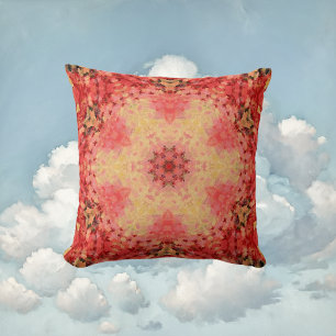 Digital Mandala Yellow, Pink, and Red Throw Pillow